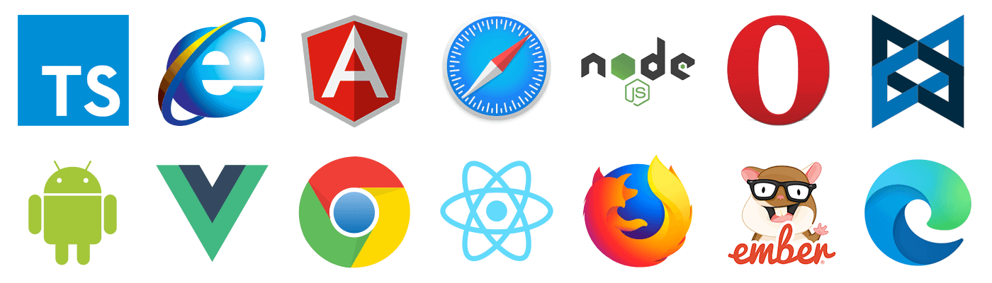 numerous browser and JavaScript framework logos