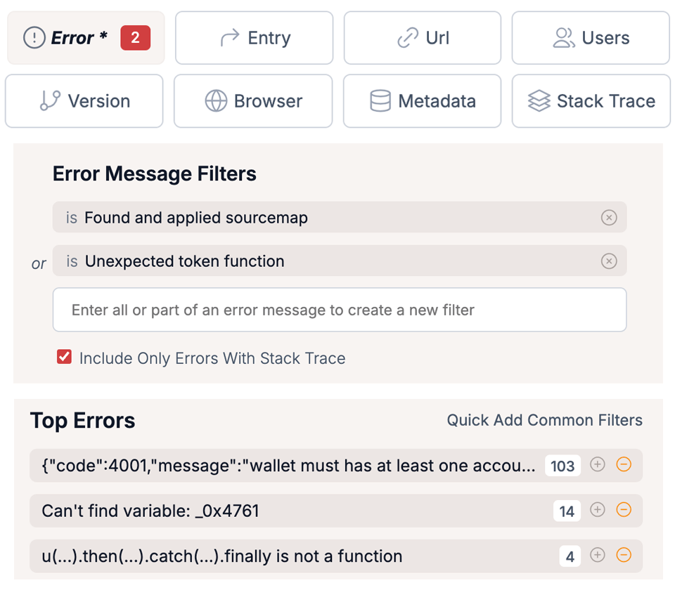 Discoverable Error Filters