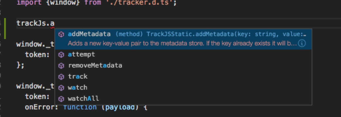 VSCode Tracker Intellisense