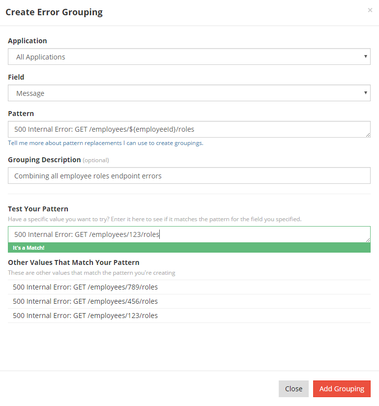 Creating a new error grouping