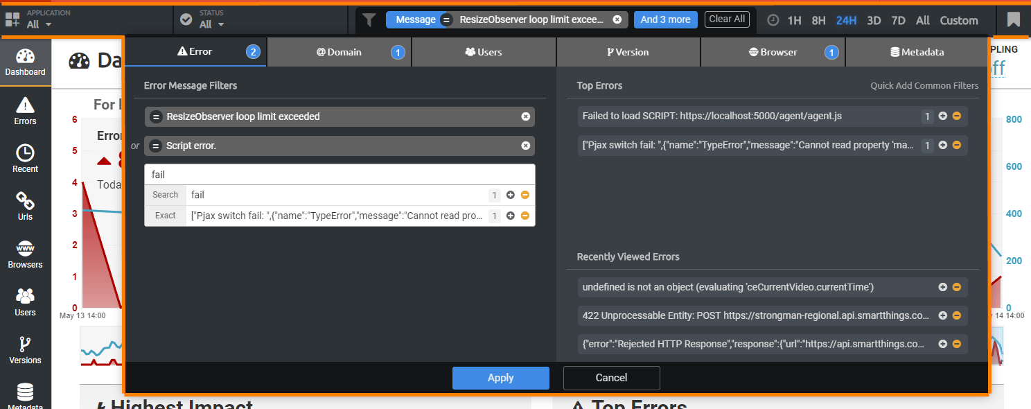 Area highlighted in orange is the new global filter UI