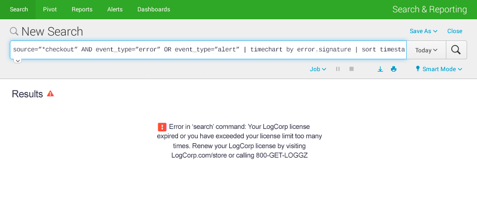 LogCorp Dashboard with Licensing Error
