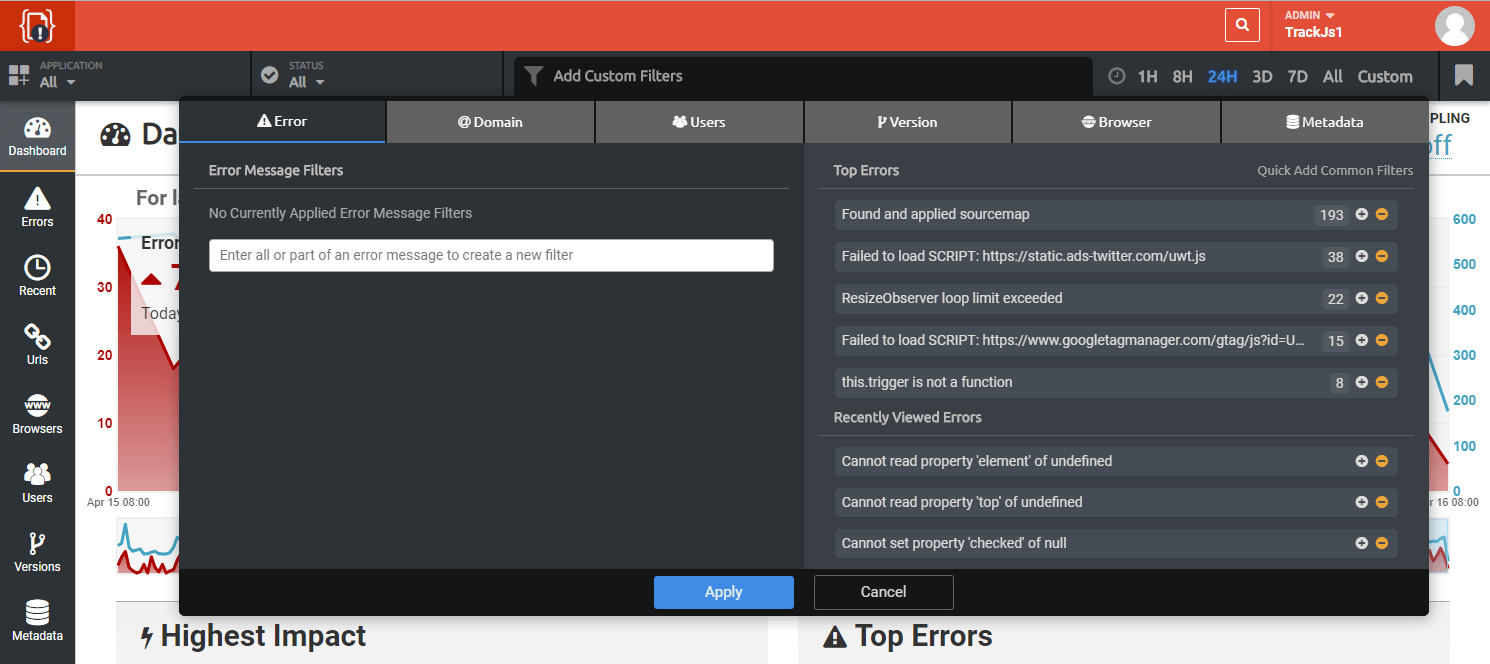 The new global filter dropdown.