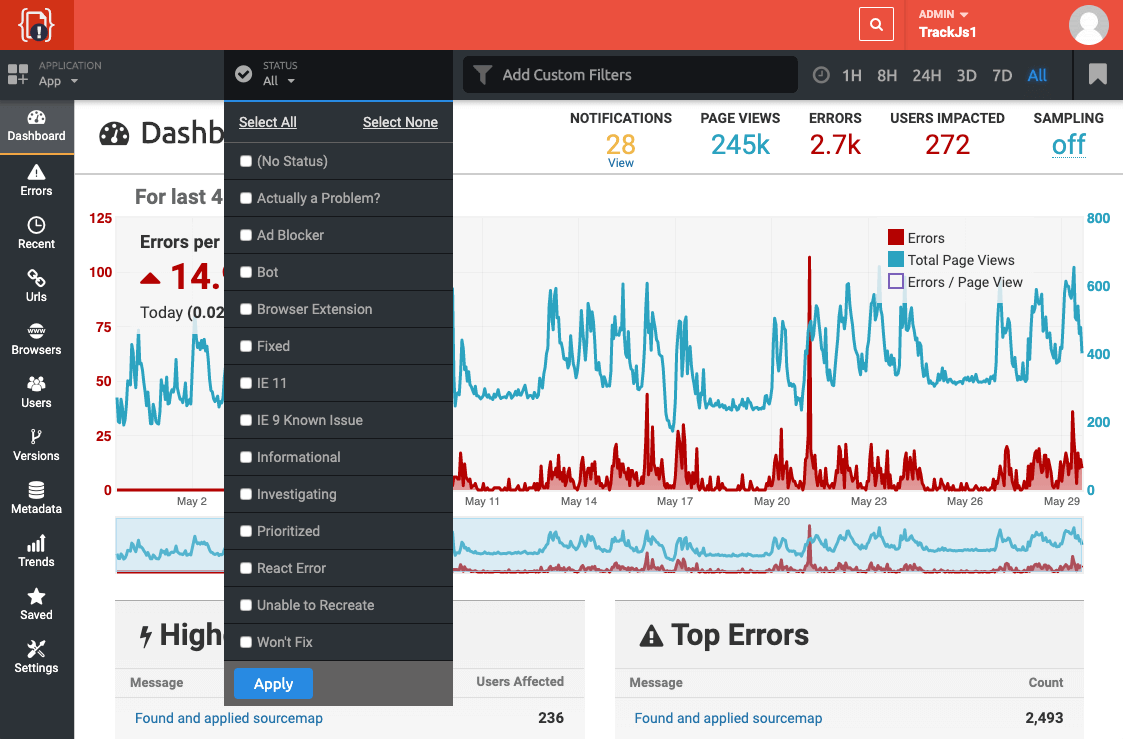 Filtering Errors based on Status