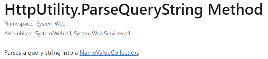 HttpUtility.ParseQueryString documentation