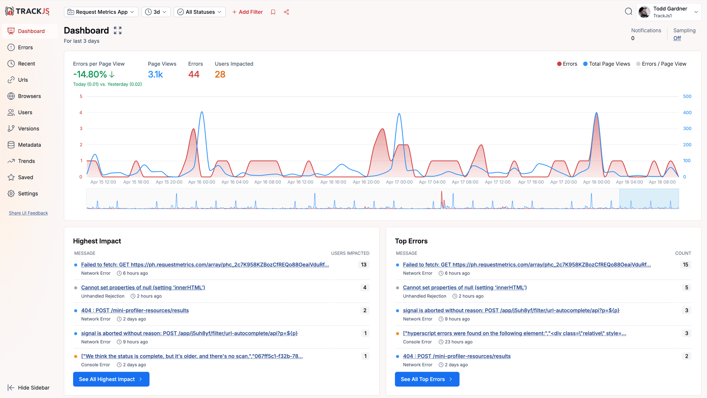 TrackJS Error Monitoring