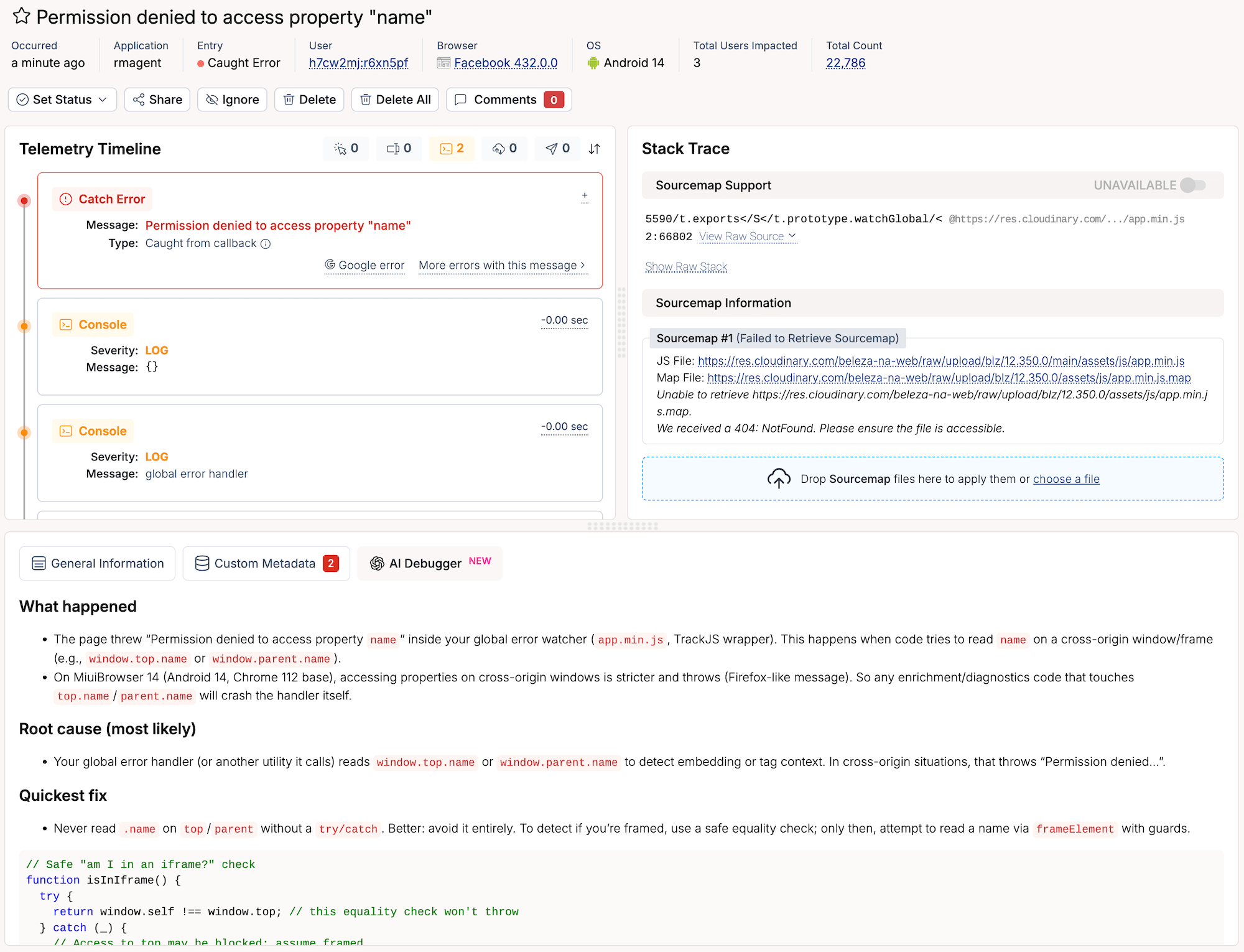 TrackJS AI Code Debugger