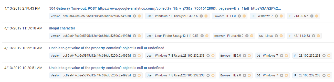 Add filters from the recent error page.